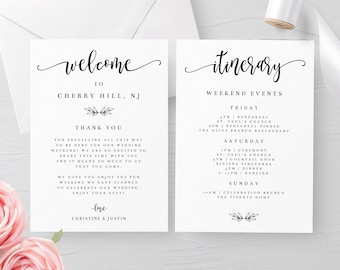 Printable Welcome Card Template, Hotel Welcome Bag Insert, Wedding Itinerary, Welcome Note, Instant Download, Rustic Wedding DIY, Editable