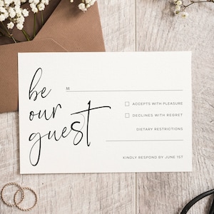 Be Our Guest Wedding RSVP Postcard Template, Printable RSVP Card For Wedding, Editable, Instant Download, Insert, Minimalist Wedding, AD26