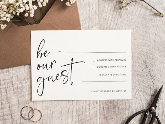 Be Our Guest Wedding RSVP Postcard Template, Printable RSVP Card For Wedding, Editable, Instant Download, Insert, Minimalist Wedding, AD26