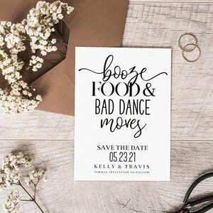 Booze Food and Bad Dance Moves Save the Date, Printable Save the Date Template, Download, Rustic Wedding, Funny Invitation, DIY, AD36 image 9