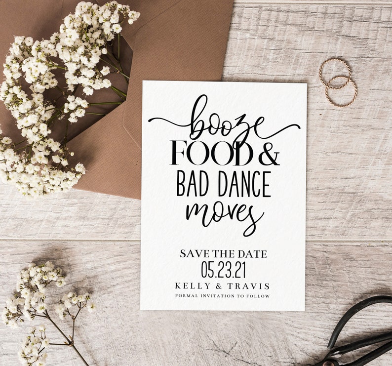 Booze Food and Bad Dance Moves Save the Date, Printable Save the Date Template, Download, Rustic Wedding, Funny Invitation, DIY, AD36 image 9