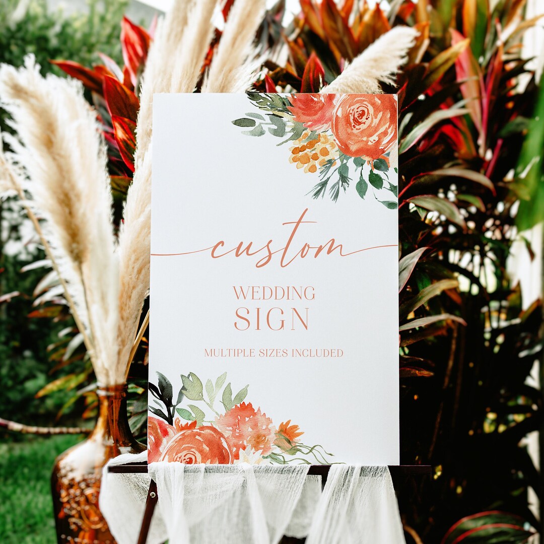 Pink Watercolor Floral Custom Wedding Sign Template, Printable Wedding ...