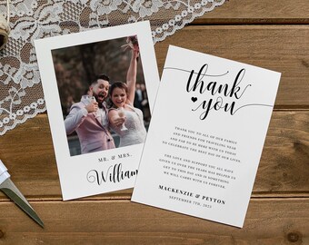 Elegant Photo Thank You Card Template, Printable Wedding Thank You, Editable, Instant Download, Minimalist Wedding, Wedding DIY, AD11