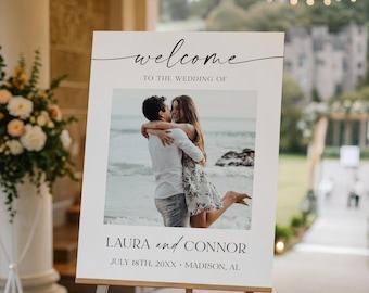 Printed + Shipped Minimalist Wedding Welcome Sign With Photo, Photo Wedding Sign, Wedding Decor, Wedding Easel Sign, AD18
