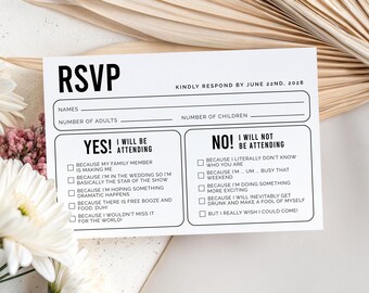 Printed + Shipped Funny RSVP Card For Wedding, Editable Wedding RSVP, Printed RSVP, Invitation Insert, Wedding Response Card
