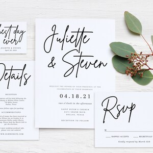 Signature Script Wedding Invitation Set Template, Handwriting Wedding Invitation, Printable Template, Instant Download, Minimalist, AD01 image 4