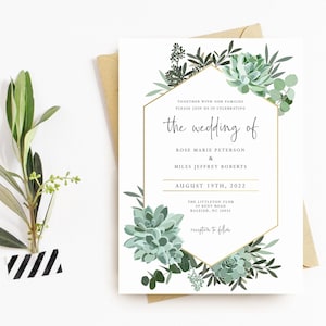 Succulents Printable Wedding Invitation Set Template, Editable Wedding ...