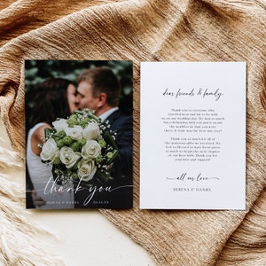 Wedding Photo Thank You Card Template, Printable Wedding Thank You Card, Editable, Minimalist, Instant Download, Wedding DIY, AD25
