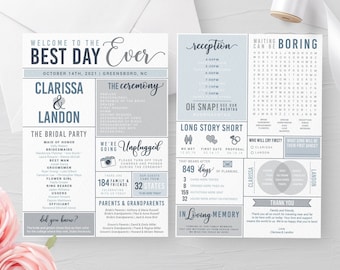 Printable Infographic Wedding Program, Best Day Ever Ceremony Program, Funny Wedding Program, Rustic Wedding DIY, Instant Download