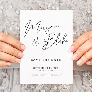 Minimalist Save the Date Template, Printable, Editable Save the Date, Instant Download, Minimalist Modern Wedding, Calligraphy, AD48 image 2