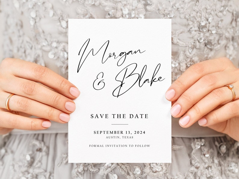 Minimalist Save the Date Template, Printable, Editable Save the Date, Instant Download, Minimalist Modern Wedding, Calligraphy, AD48 image 2