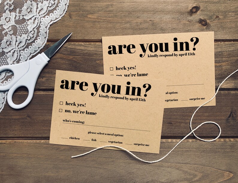 Funny Wedding RSVP Template, Printable RSVP Card For Wedding, Are You In, Digital, Instant Download, Editable, Wedding Invitation Insert image 2