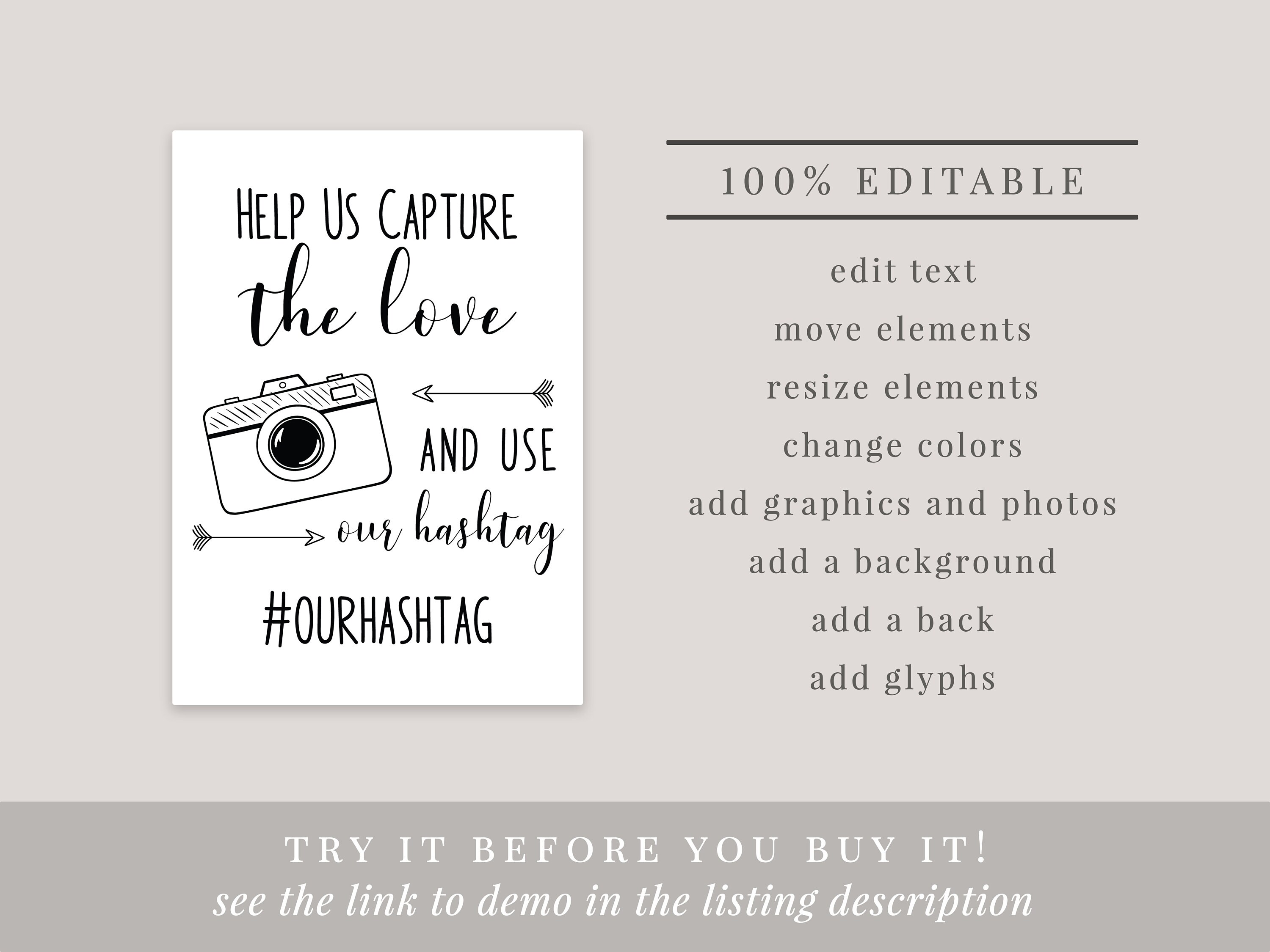 Help Us Capture the Love Printable Wedding Sign, Use Our Hashtag ...