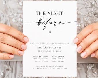 Die Nacht vor dem Probeessen Einladung, Probeessen einladen, minimalistische Hochzeit, druckbare Einladung, bearbeitbare Vorlage, AD18