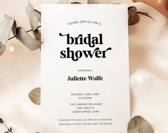 Minimalist Bridal Shower Invitation Template, Retro Bridal Shower Invite, Editable, Printable Invitation, Wedding, Instant Download