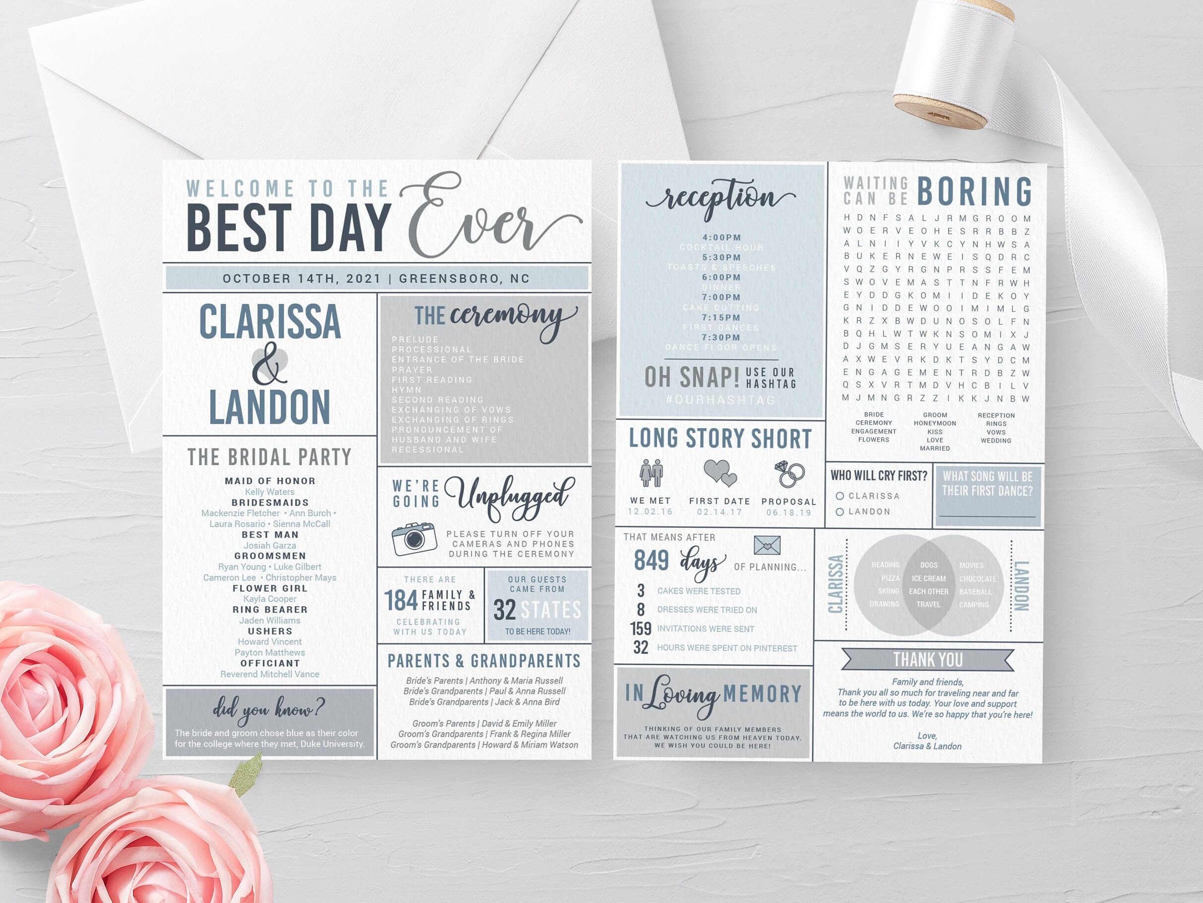 Printable Infographic Wedding Program, Best Day Ever Ceremony Program…