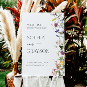 Wildflower Wedding Welcome Sign Template, Boho Wedding Welcome Sign, Printable Sign, Editable, Instant Download, Wedding Signage, AD35