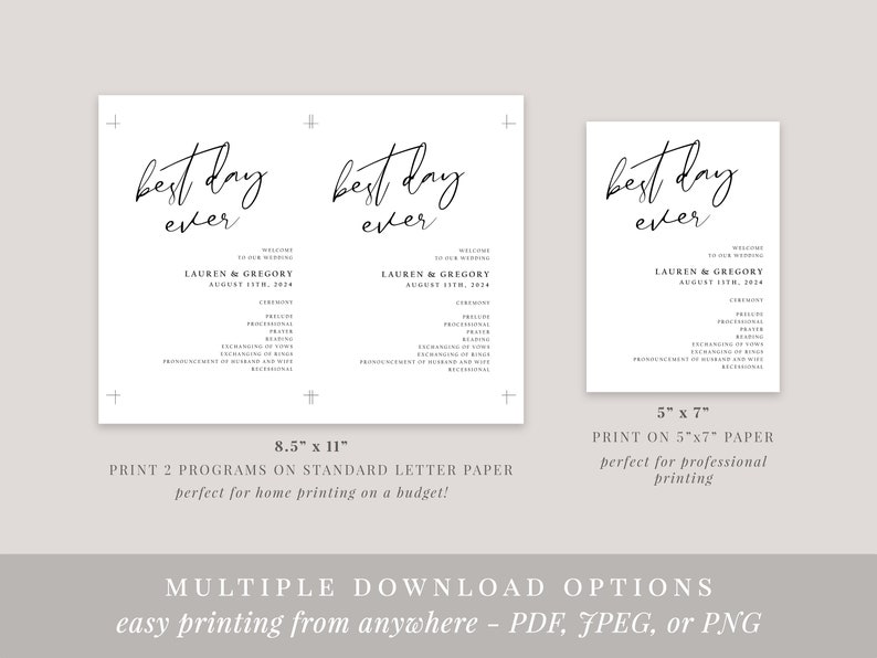 Best Day Ever Wedding Program Template, Editable Order of Ceremony Program, Printable Program, Instant Download, DIY, Minimalist, AD48 image 5