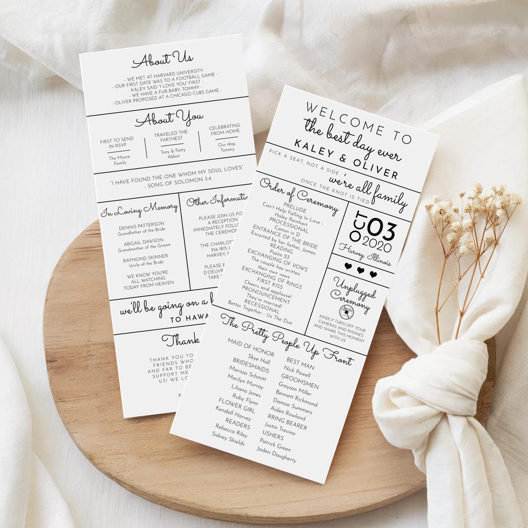 Program Pages Print Order Printable Wedding Program, Editable Order of Ceremony Program Template ...