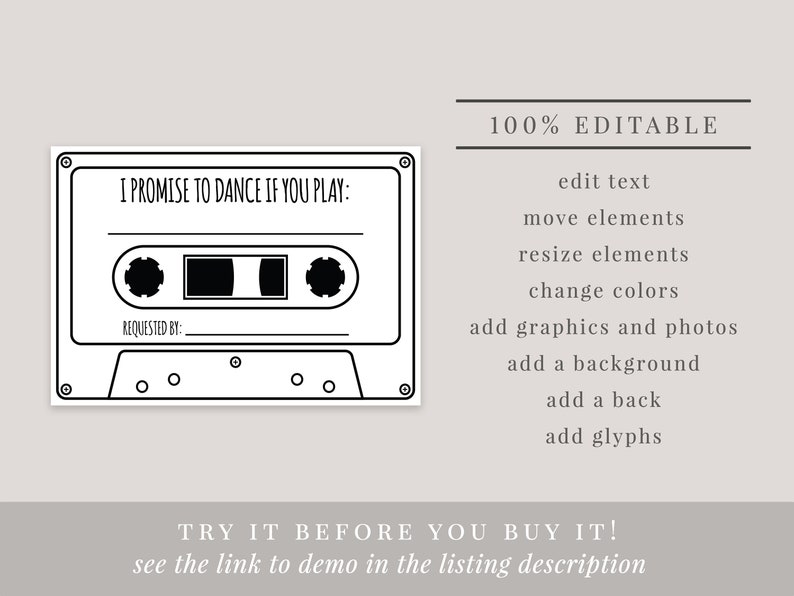 Song Request Invitation Insert Card, Printable Cassette Tape Song Request Card, Wedding Invitation Insert Template, Download, Rustic, AD21 image 3