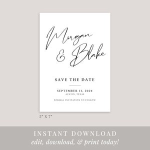 Minimalist Save the Date Template, Printable, Editable Save the Date, Instant Download, Minimalist Modern Wedding, Calligraphy, AD48 image 3