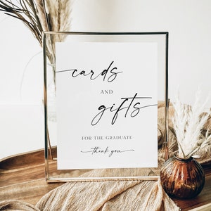 Afstudeerfeest kaarten en geschenken tekensjabloon, kaarten en cadeaus voor de afgestudeerde, afstudeerfeestbord, afdrukbaar, bewerkbaar, minimalistisch, AD18