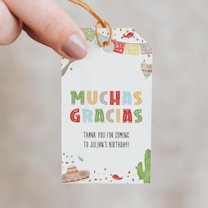 Muchas Gracias Fiesta Party Favor Tag Template, Mexican Theme, Printable Thank You Tag, Editable, Birthday Party Favor Label, AD57
