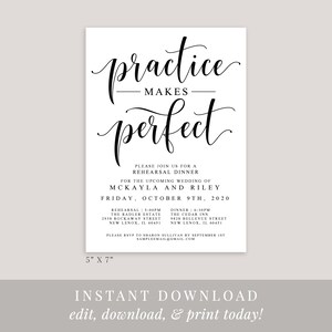 Printable Rehearsal Dinner Invitation, Practice Makes Perfect Rehearsal Invitation Editable Template, Instant Download, Wedding DIY, AD04 image 3