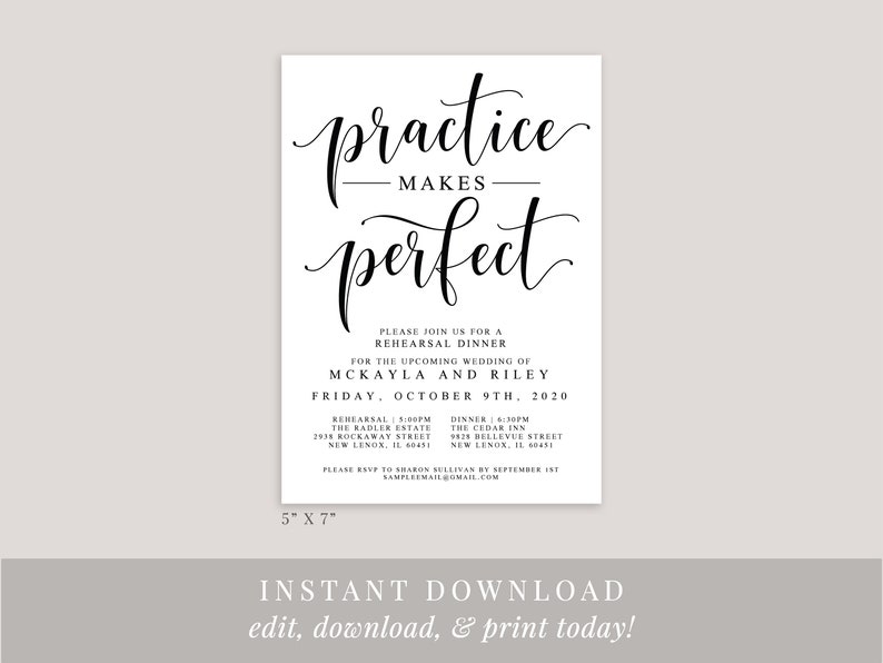 Printable Rehearsal Dinner Invitation, Practice Makes Perfect Rehearsal Invitation Editable Template, Instant Download, Wedding DIY, AD04 image 3