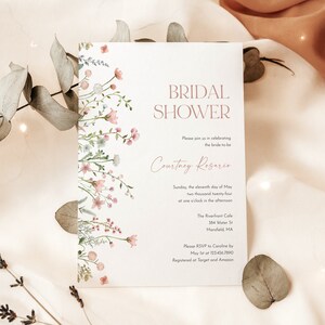 Pink Wildflowers Wedding Bridal Shower Invitation Template, Printable Bridal Shower Invite, Editable, Instant Download, Florals, AD37