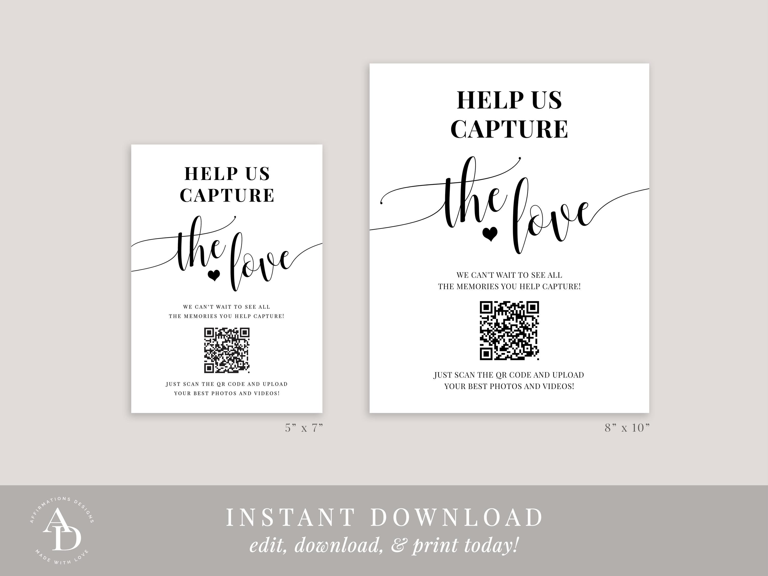 Help Us Capture the Love Wedding Sign Template, Wedding Pictures Sign ...