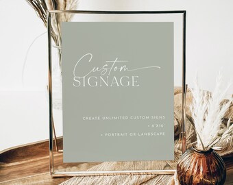 Sage Green Minimalist Custom Sign Template, Printable Sign, Editable Template, Custom Baby Shower Sign, Template Download, AB03