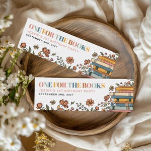 First Birthday Party Favor Bookmark Template, One For The Books Birthday Party, 1st Birthday Favor Tag, Greenery, Editable, Printable, AD56