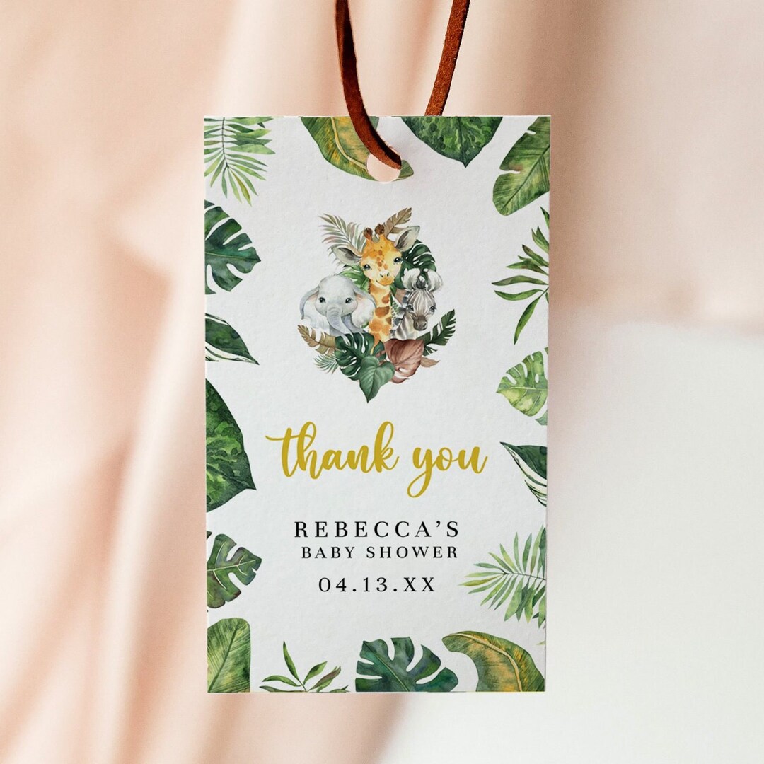 Safari Animals Baby Shower Thank You Tag Template, Baby Animals Baby