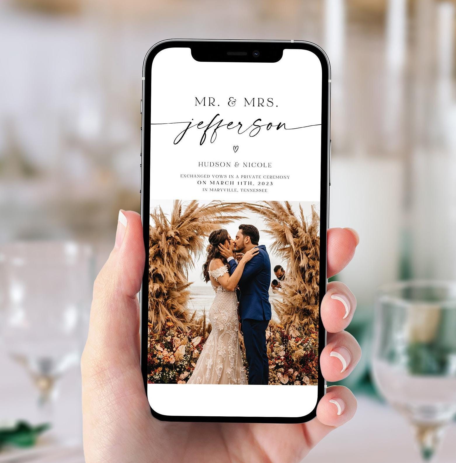 Minimalist Marriage Announcement Mobile Template, Elopement Announcement With Photo, We Got Married Instant Download, Editable, AD18