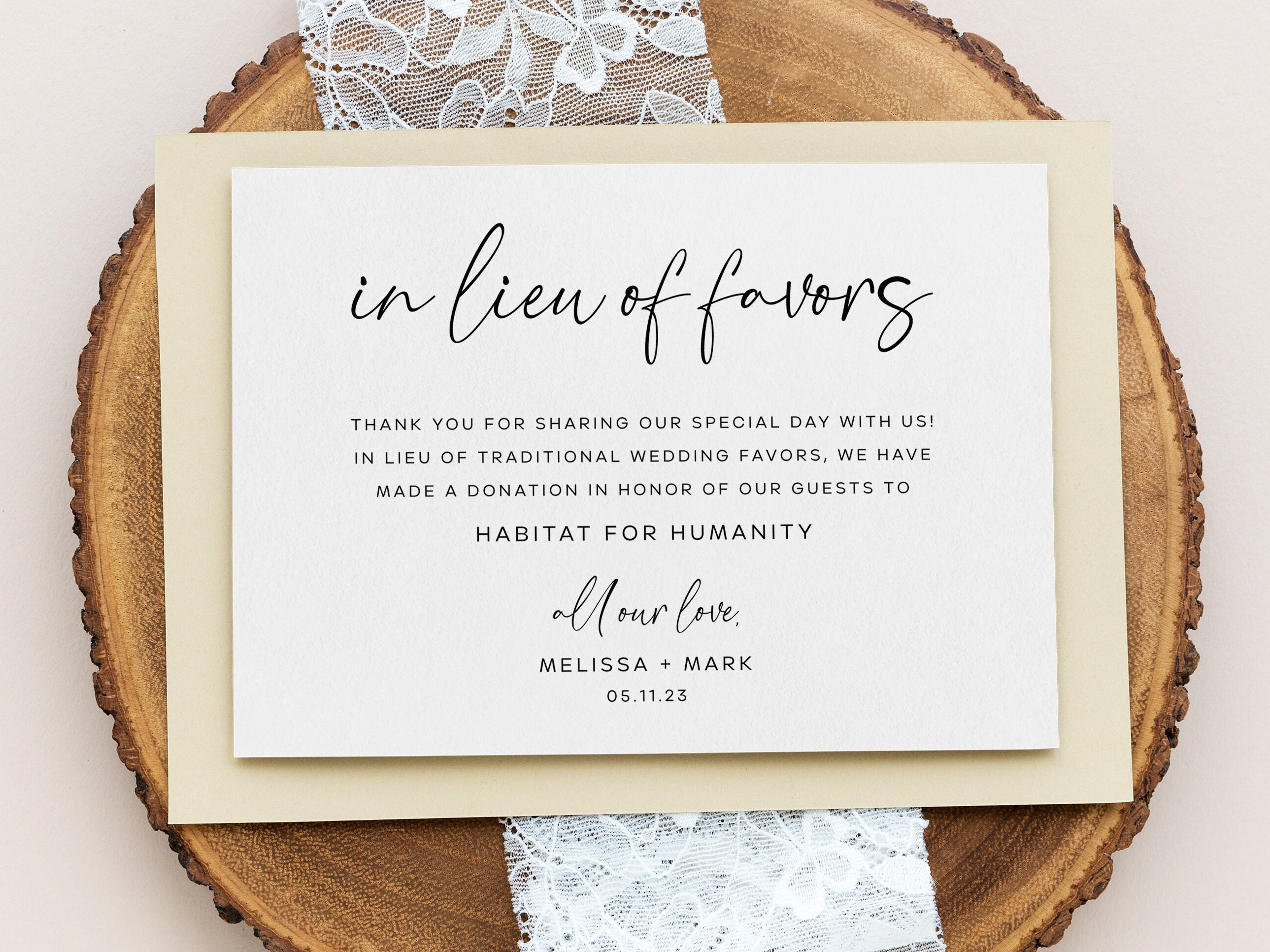 In Lieu of Favors Wedding Template, Printable in Lieu of Favors Table