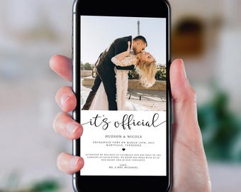It's Official Marriage Announcement Mobile Template, Elopement Announcement With Photo, We Got Married Instant Download, Digital, Wedding