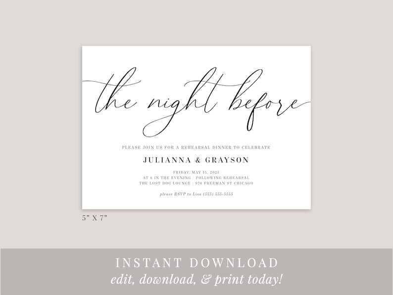 The Night Before Wedding Rehearsal Invitation Template, Printable Rehearsal Dinner Invitation, Editable, Instant Download, Wedding DIY, AD70 image 3