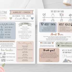 Printable Infographic Wedding Program Template, Editable Order of Ceremony Program, Funny Wedding Program, Instant Download, About Us