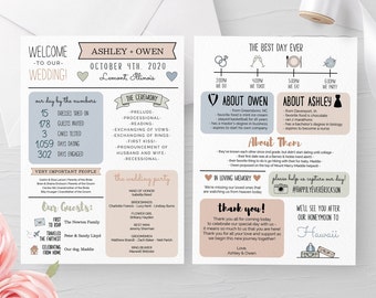 Printable Infographic Wedding Program, Editable Order of Ceremony Program, Funny Wedding Program, Rustic Wedding DIY, Instant Download