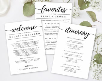 Printable Wedding Welcome Card, Welcome Bag Insert, Welcome Card Template, Wedding Weekend Itinerary, Download, Wedding DIY, Editable, AD15