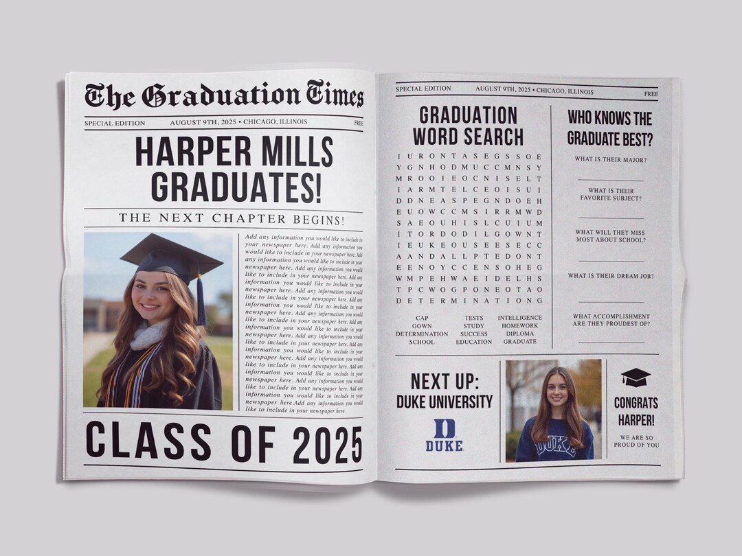 Graduation Media Guide Graduation Newspaper Template, Graduation Announcement With Photos ...