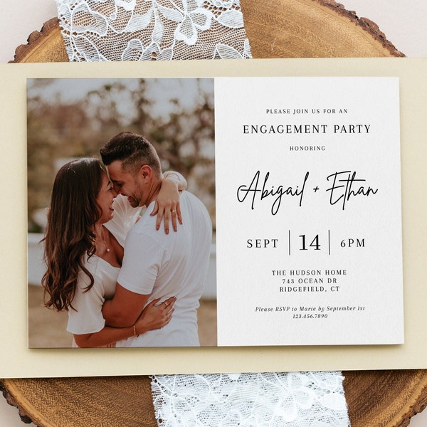 Minimalist Engagement Party Invitation With Photo, Modern Wedding Photo Engagement Invite, Editable Template, Instant Download, AD01