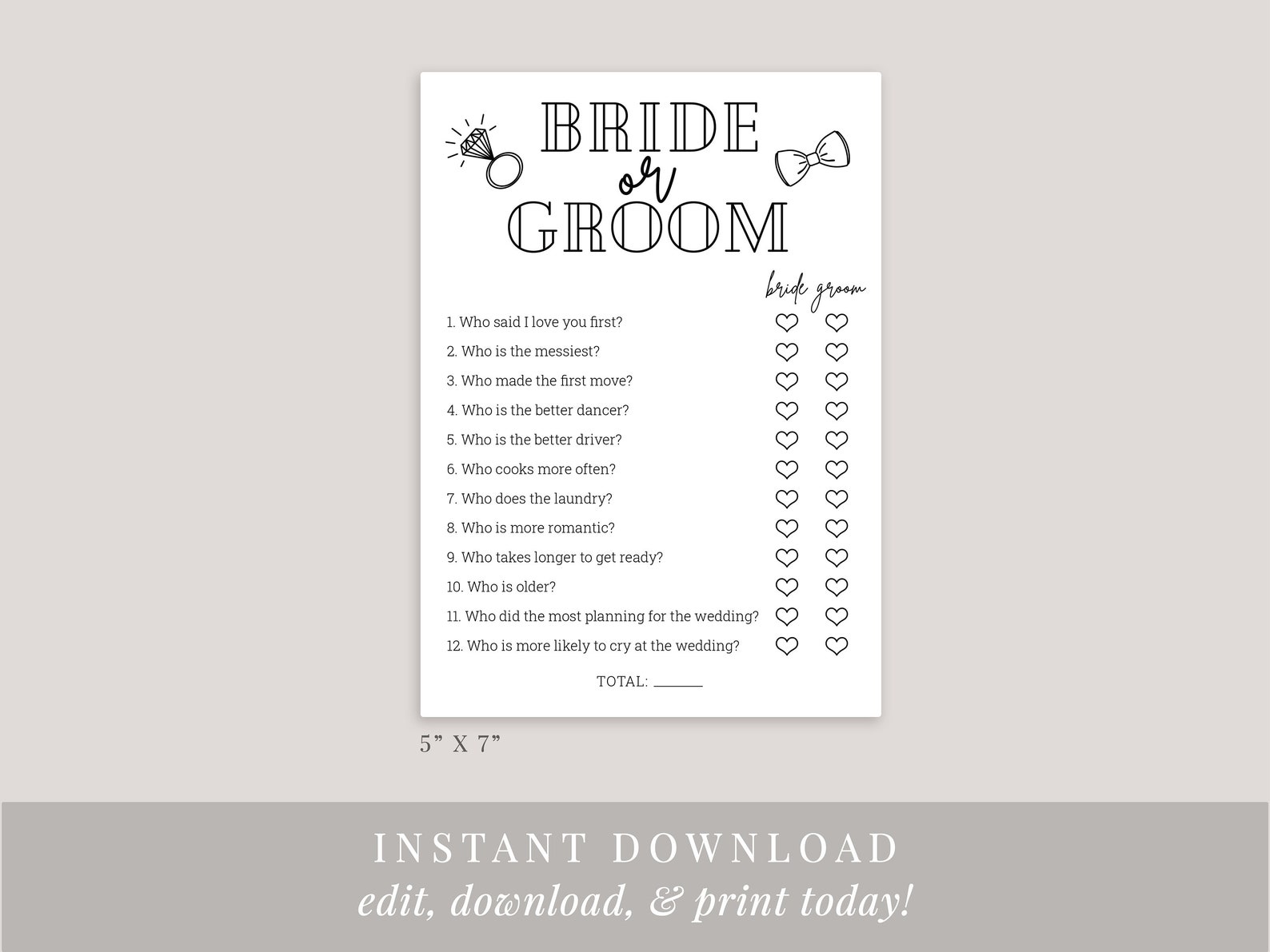 Printable Bridal Shower Game Bride or Groom Wedding Game - Etsy