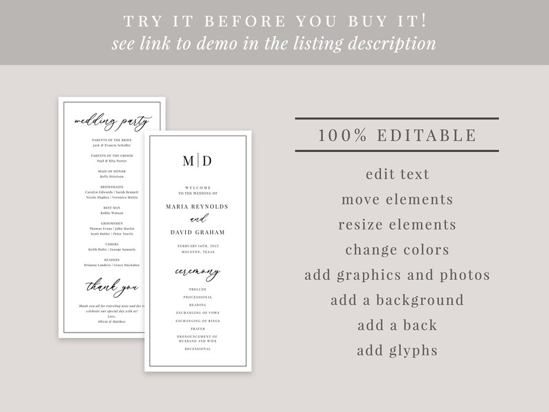 Initials Monogram Wedding Program Template, Printable Order of Ceremony ...
