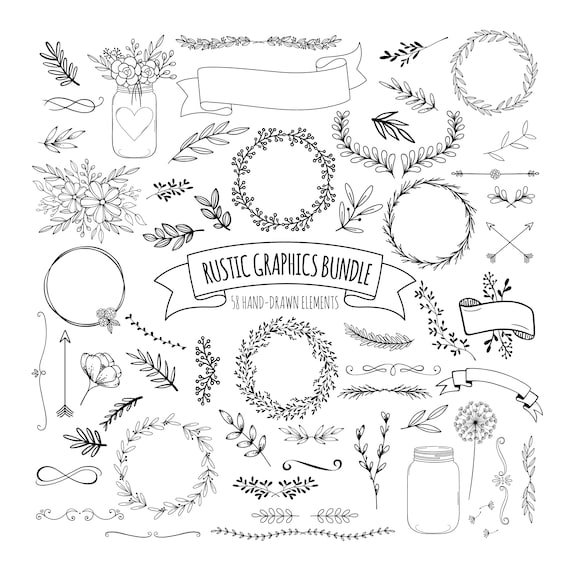 Download Rustic Graphics Bundle Hand Drawn Graphics Clipart Rustic Etsy