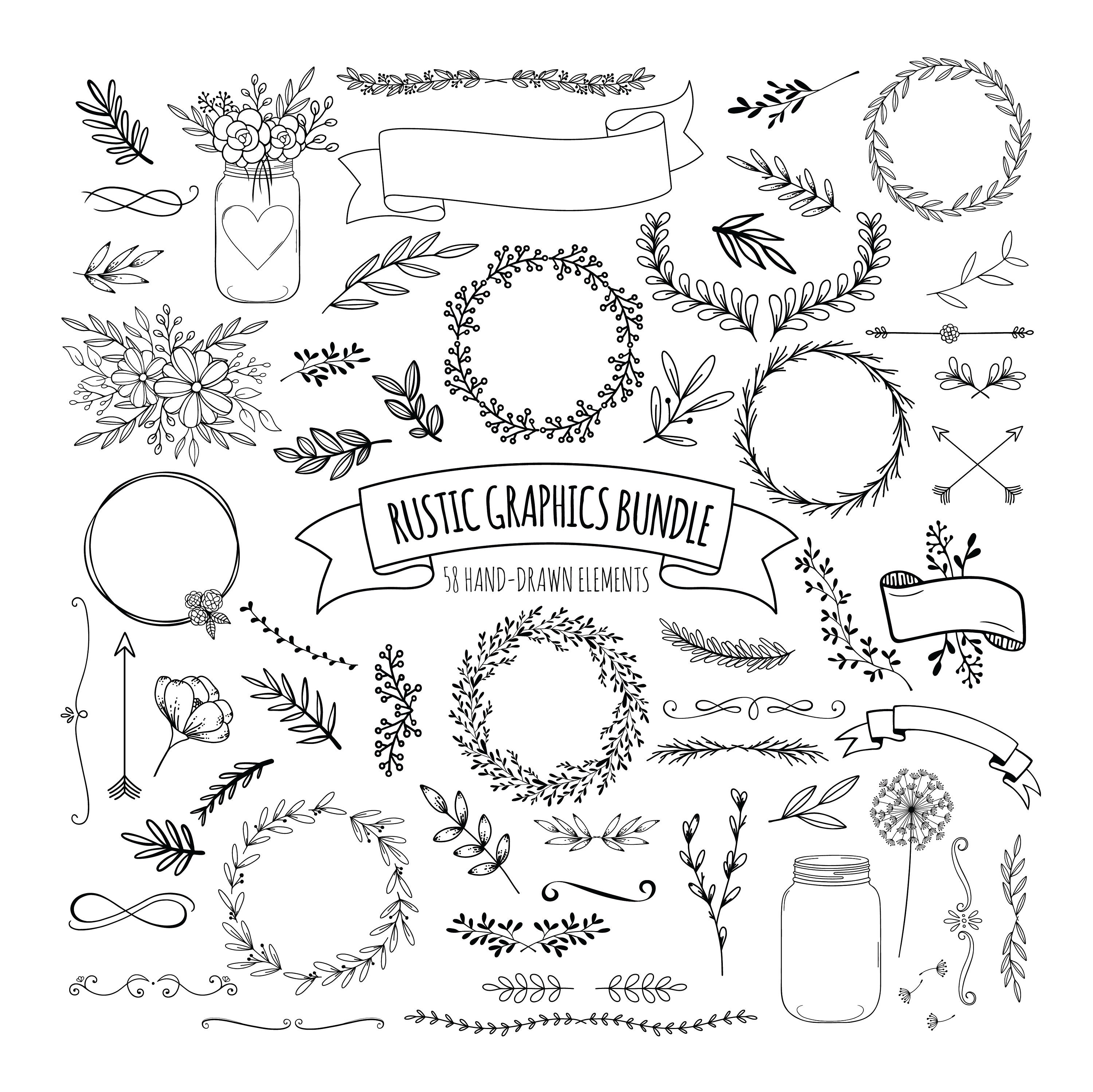 Download Rustic Graphics Bundle Hand Drawn Graphics Clipart Rustic Etsy