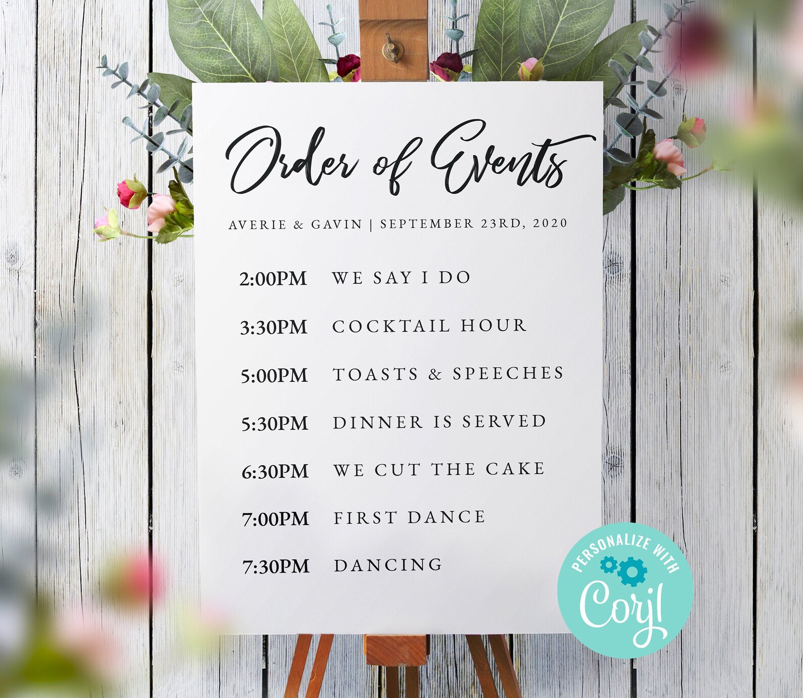 Order of Events Printable Wedding Sign // Editable Wedding | Etsy