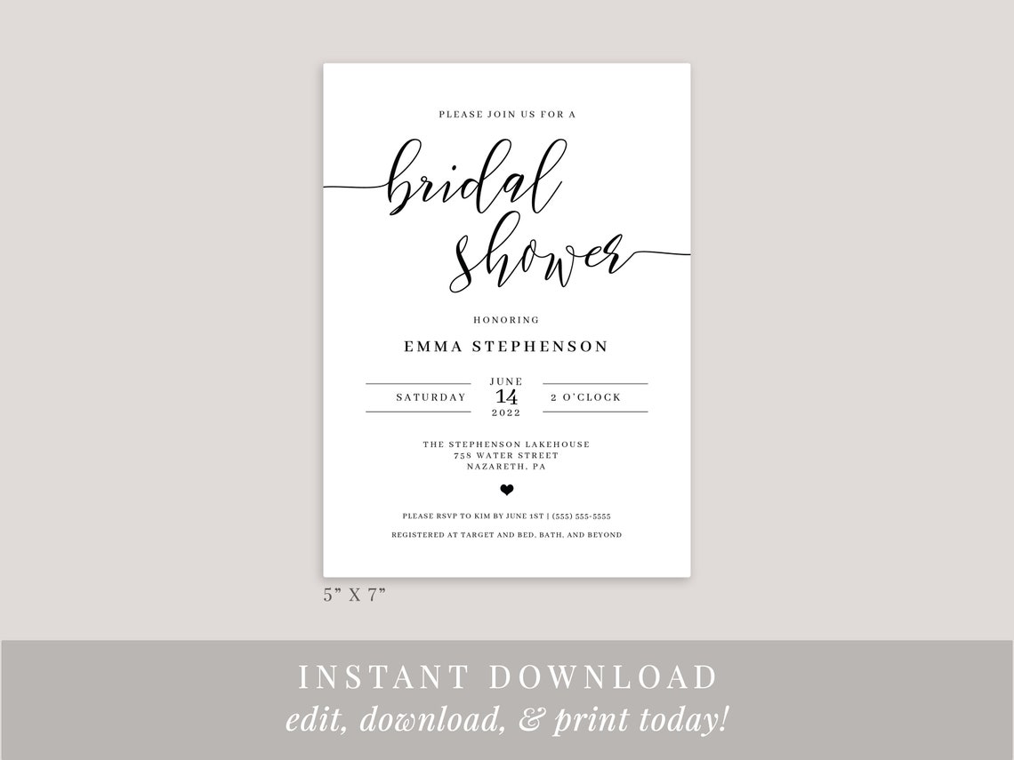 Printable Bridal Shower Invitation Template Editable - Etsy