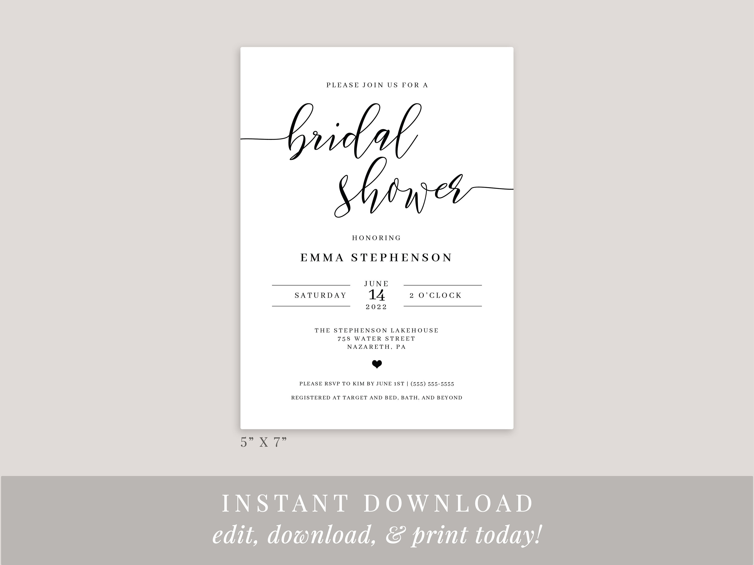 Printable Bridal Shower Invitation Template Editable - Etsy